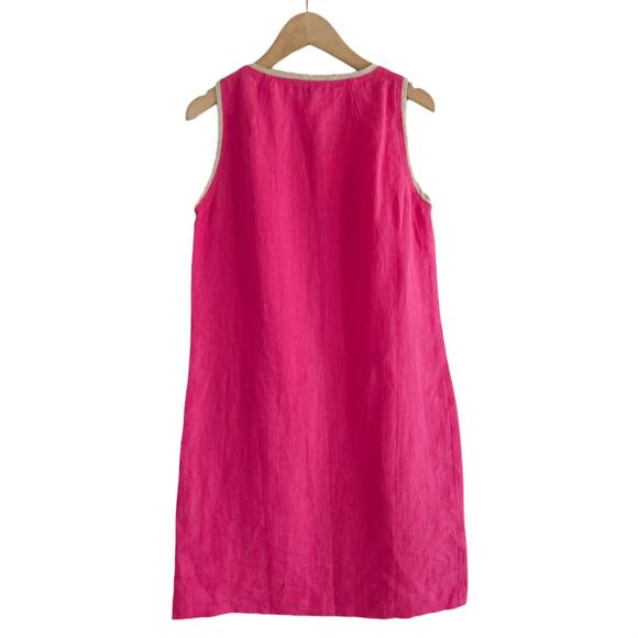 iLinen Bright Pink Sleeveless Linen Shift Dress With Gold Trim Size XS - Picture 4 of 8